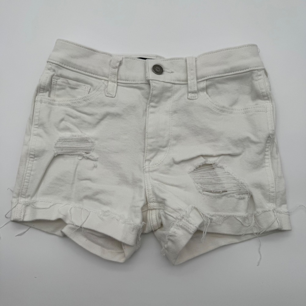 Hollister High-Rise Distressed White Denim Shorts Soft Stretch Size 00 W24